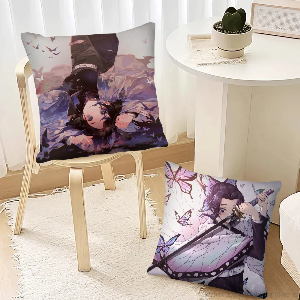 Anime Demon Slayer Shinobu Kocho Pillow Case Fashion Square Pillowcase Bedroom Sofa Room Ins Decoration Leisure Cushion Cover