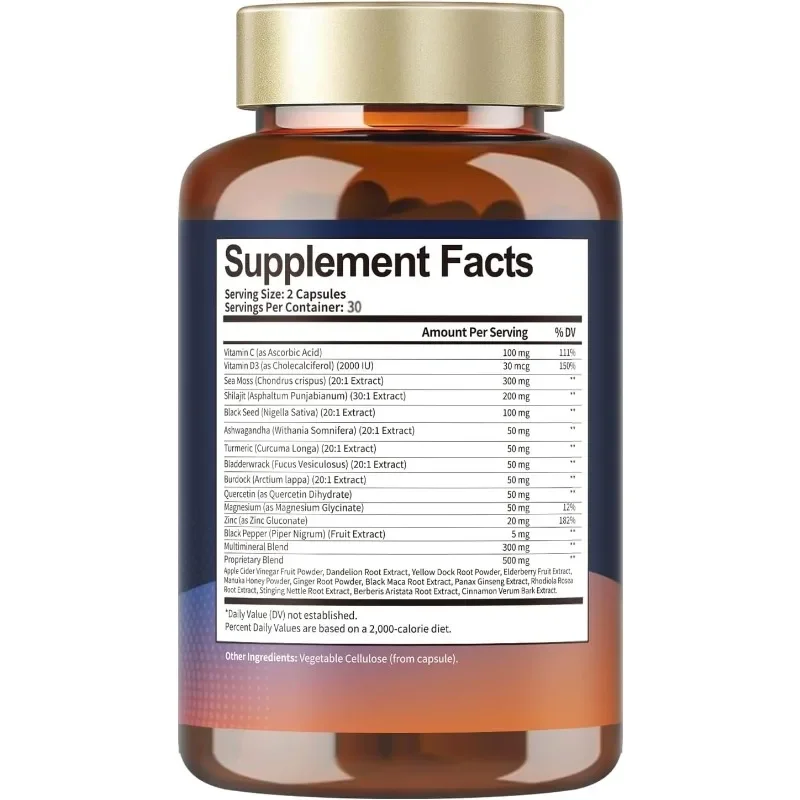 25-in-1 Seaweed Supplement Containing SHILAJIT Black Seed Oil, Turmeric, Burdock, Ceylon, Cinnamon, Berberine, Etc -60 Capsules