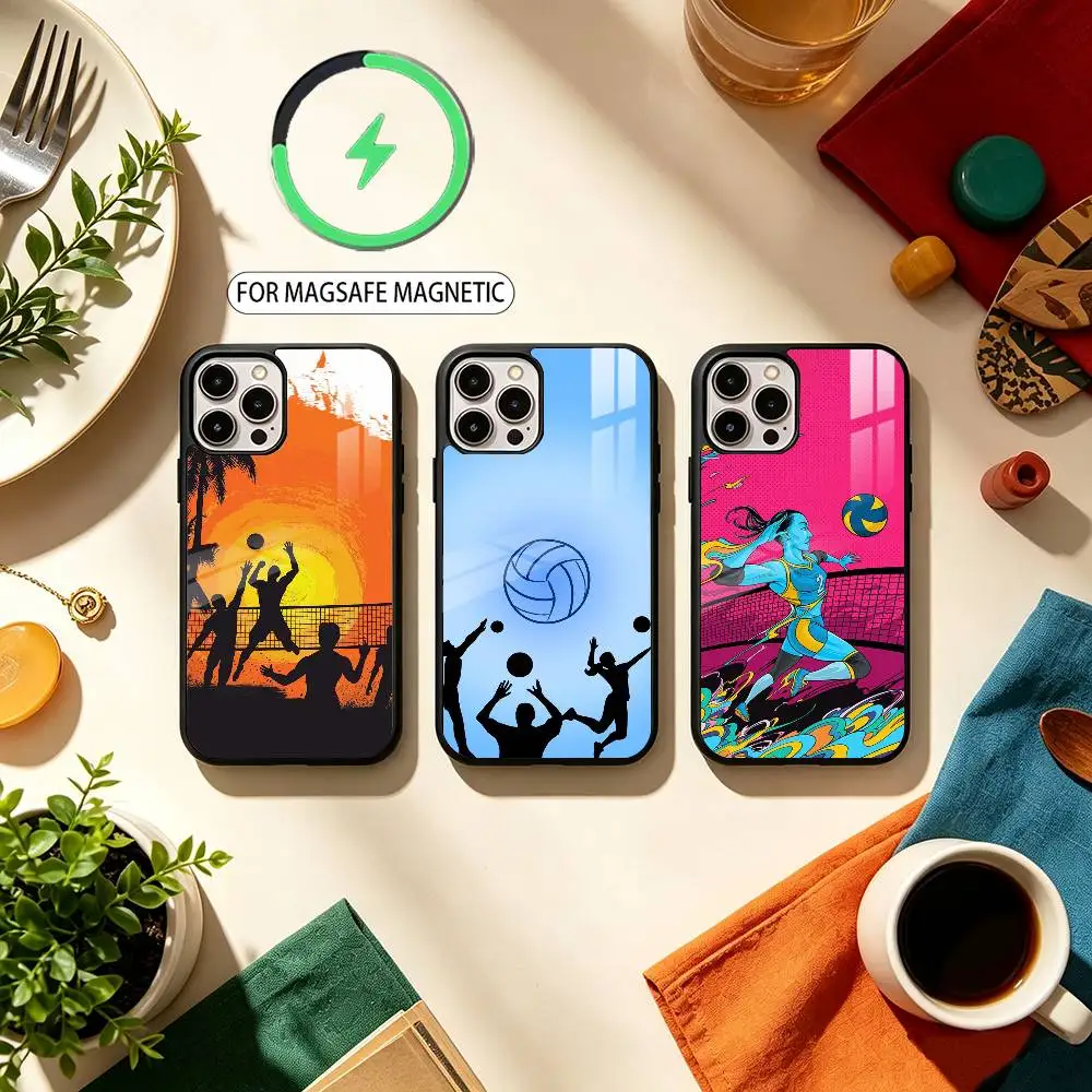 V-Volleyball P-Painted Phone Case For iPhone17,16,15,14,13,12,11 Plus,Pro Max Magnetic For Magsafe Wireless Charging
