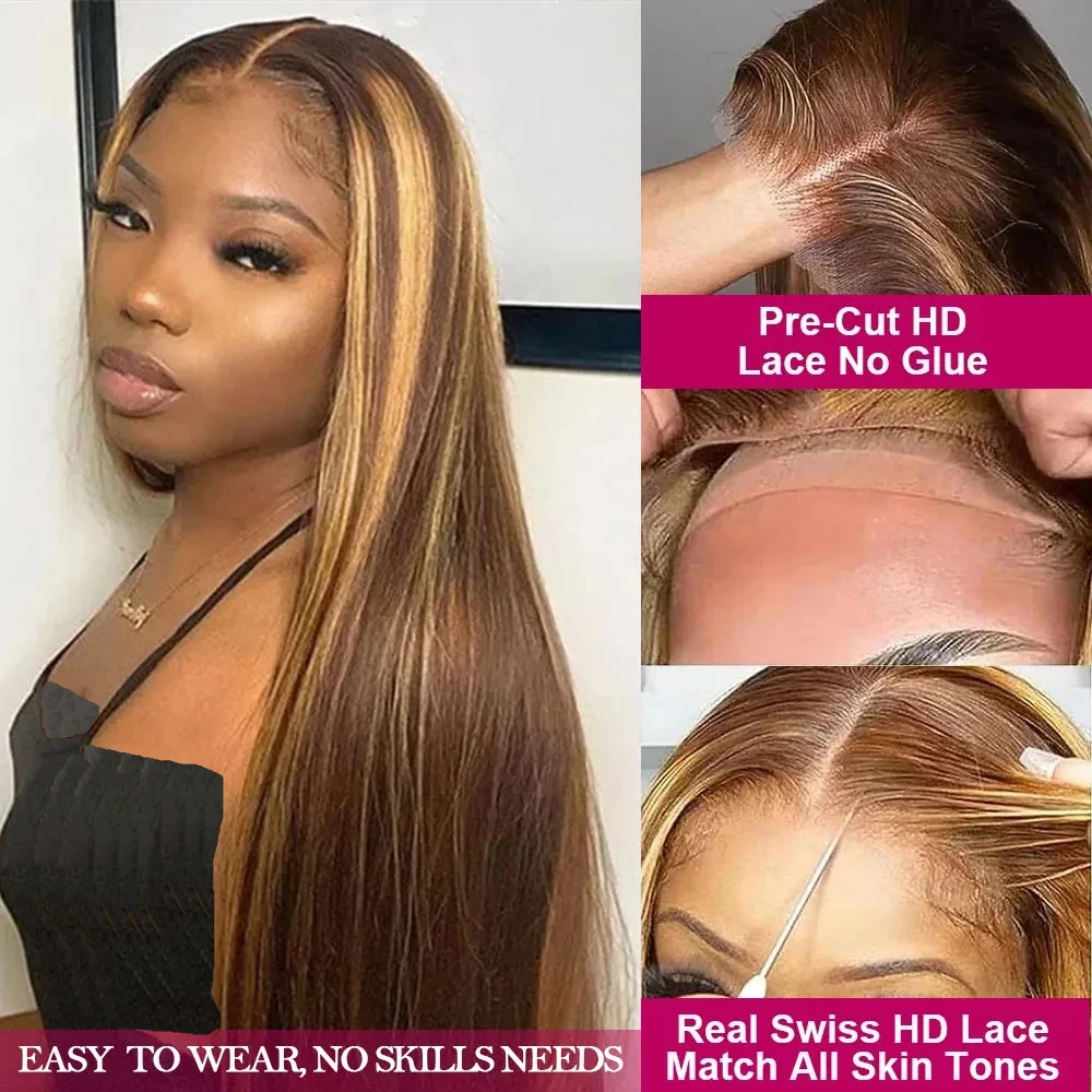 200% كثافة شعر ريمي شعر مستعار مستقيم P4/27 شعر الإنسان 13x4 13x6 HD الدانتيل الشفاف شعر مستعار أمامي 46 بوصة شعر برازيلي مقطّع مسبقًا