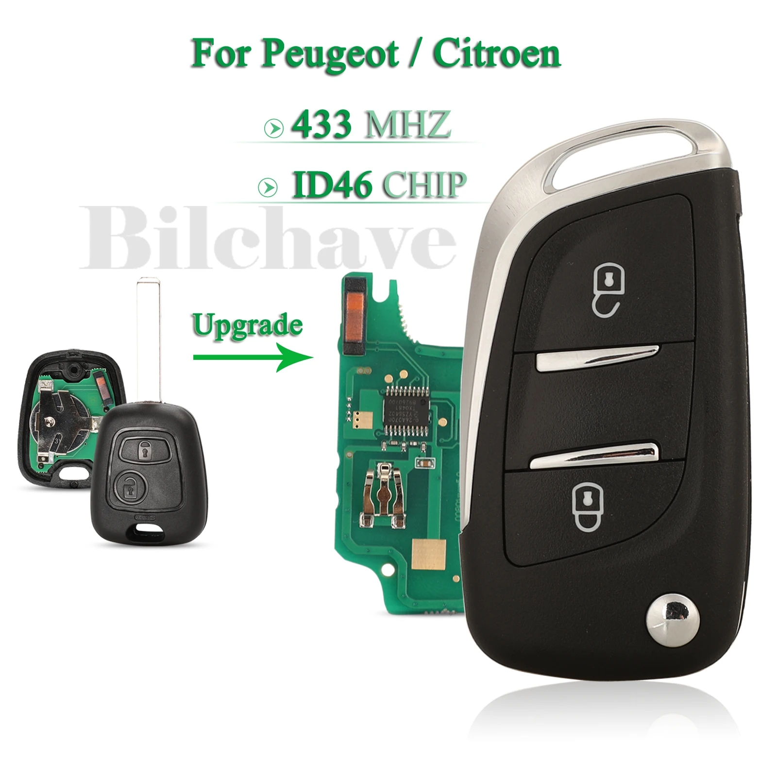 

jingyuqin Upgrade 2 Buttons For Peugeot 307 Citroen C3 Fob Smart Remote Car Key 433Mhz ID46 Chip Uncut HU83/VA2 Blade