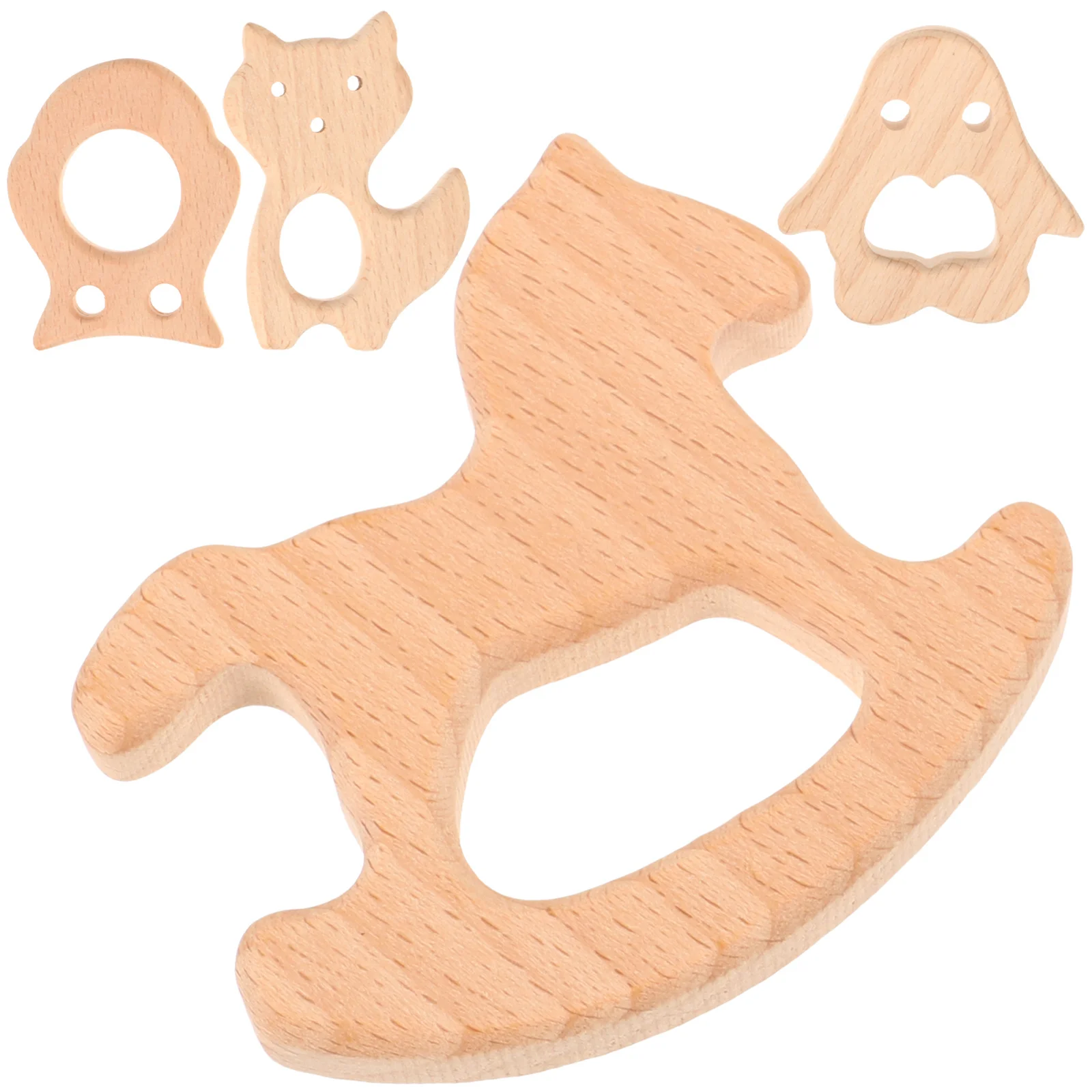 Mordedor de madera para bebé con forma de Animal, madera de haya Natural, comodidad para la dentición infantil, herramienta de aprendizaje, mordedor de madera, 4 Uds.