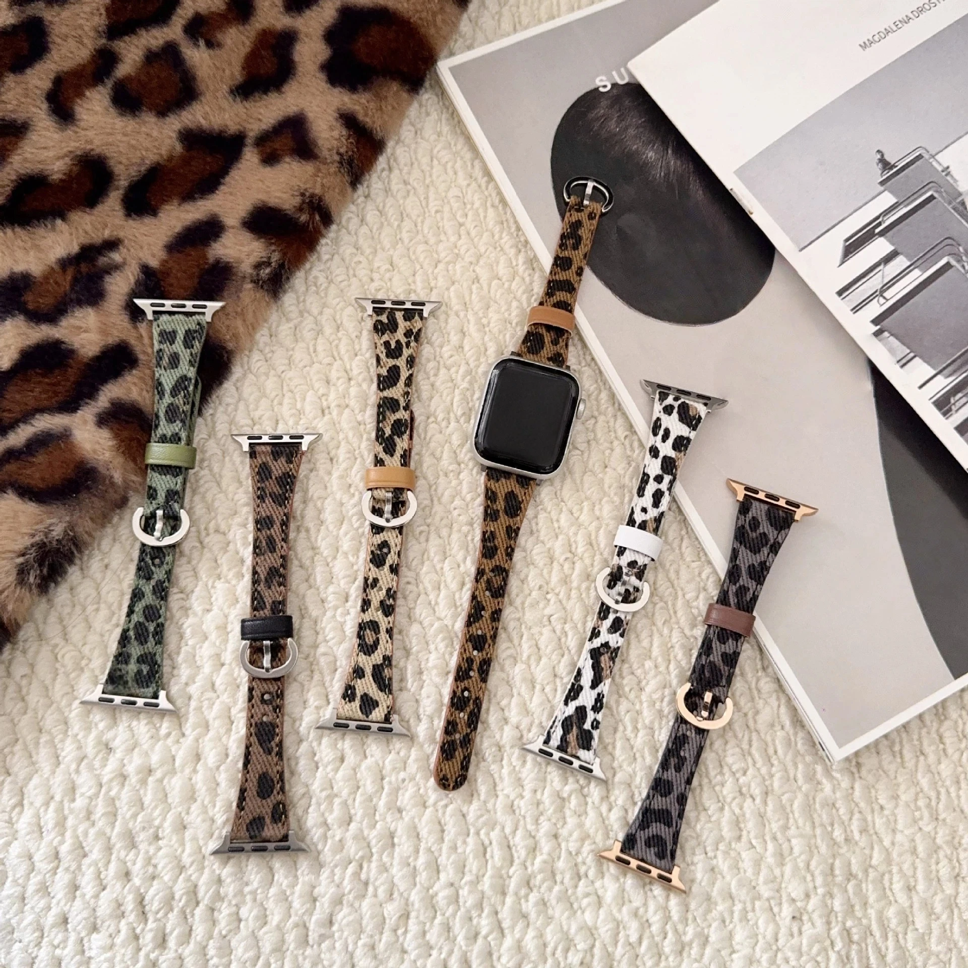 

Leopard print watch strap for Apple Watch Band 38 42mm 46mm 45mm 40mm 44mm 49mm leather Watchband for IWatch S11 10 9 Ultra2 8