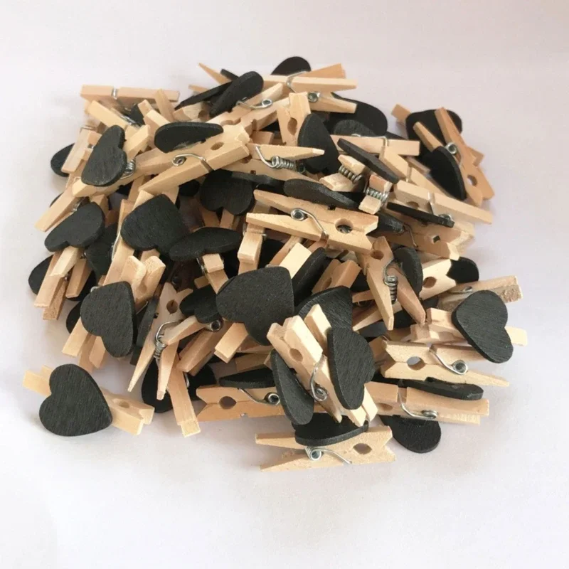 50Pieces Small Compact Photo Hangers DIY Craft Clips Love Heart Pegs Clothespin Wooden Clip Colored Heart