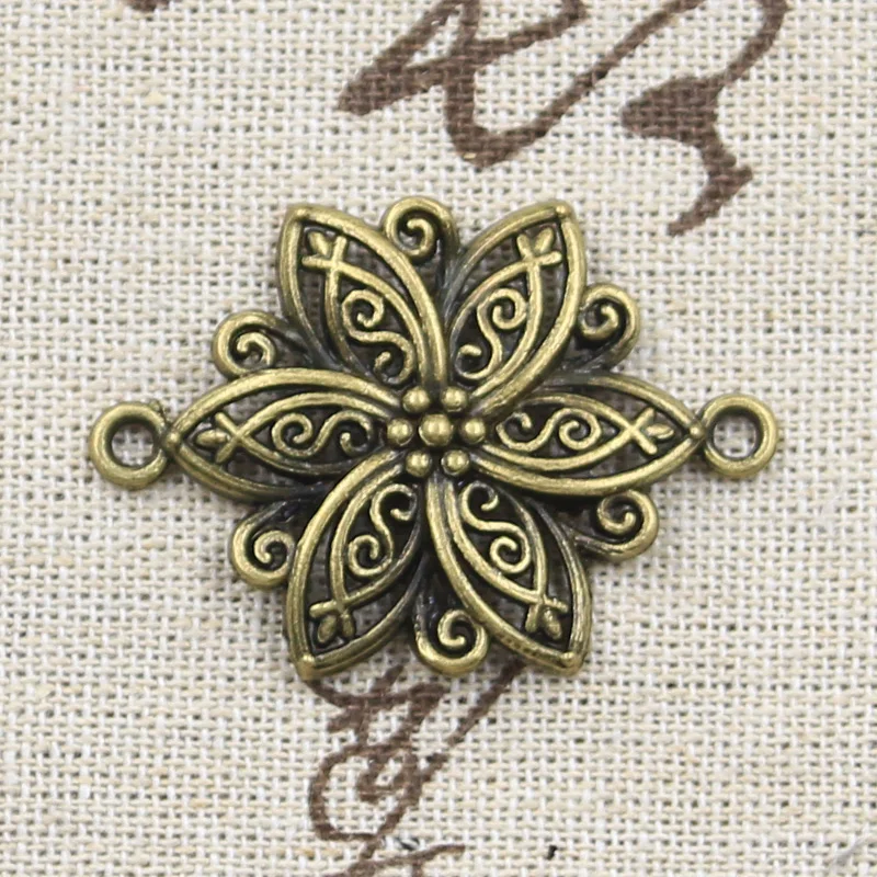 8 sztuk Charms kwiat Link złącze 39x28mm antyczny brąz kolor srebrny zawieszki DIY dokonywanie ustalenia Handmade tybetański biżuteria — zdjęcie 3