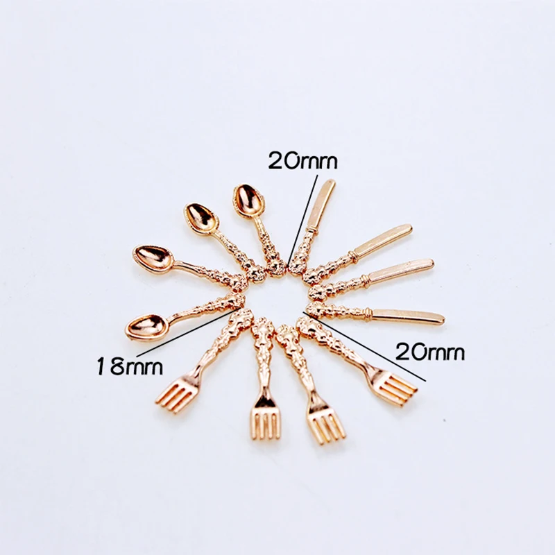 12PCS 1:12 Dollhouse Miniature Fork Knife Soup Tableware Kitchen Furniture Toys