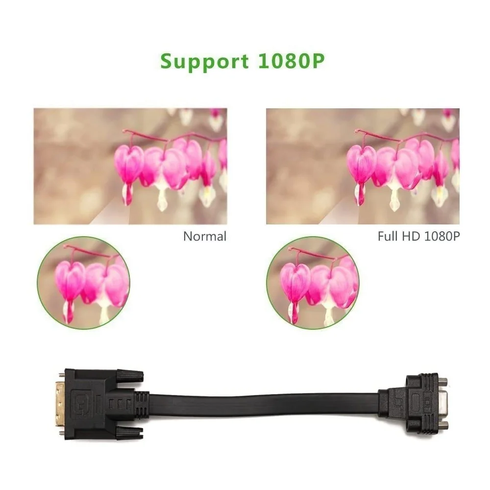 SQPP-Active DVI-D Dual Link 24 + 1 macho a VGA hembra vídeo con Cable plano adaptador convertidor para PC DVD Monitor HDTV