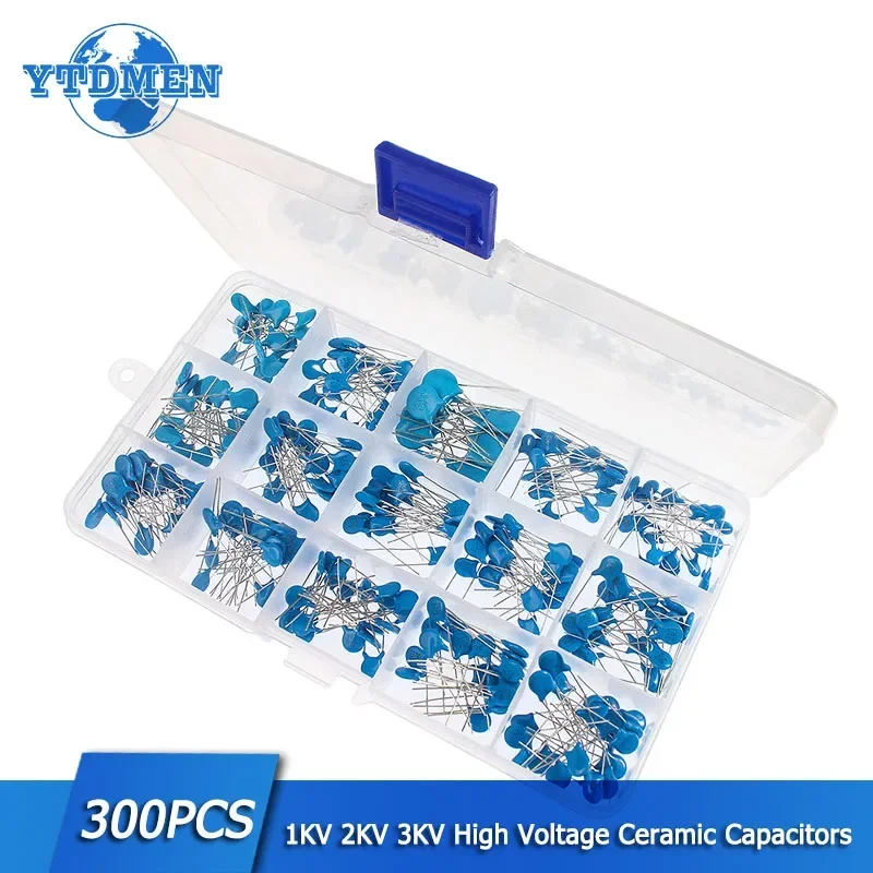 300PCS High Voltage Ceramic Capacitor 1KV 2KV 3KV 15values 1nF 2.2nF 10nF 22nF 0.47nF 102 222 472 103 223 152 332 Capacitors Kit