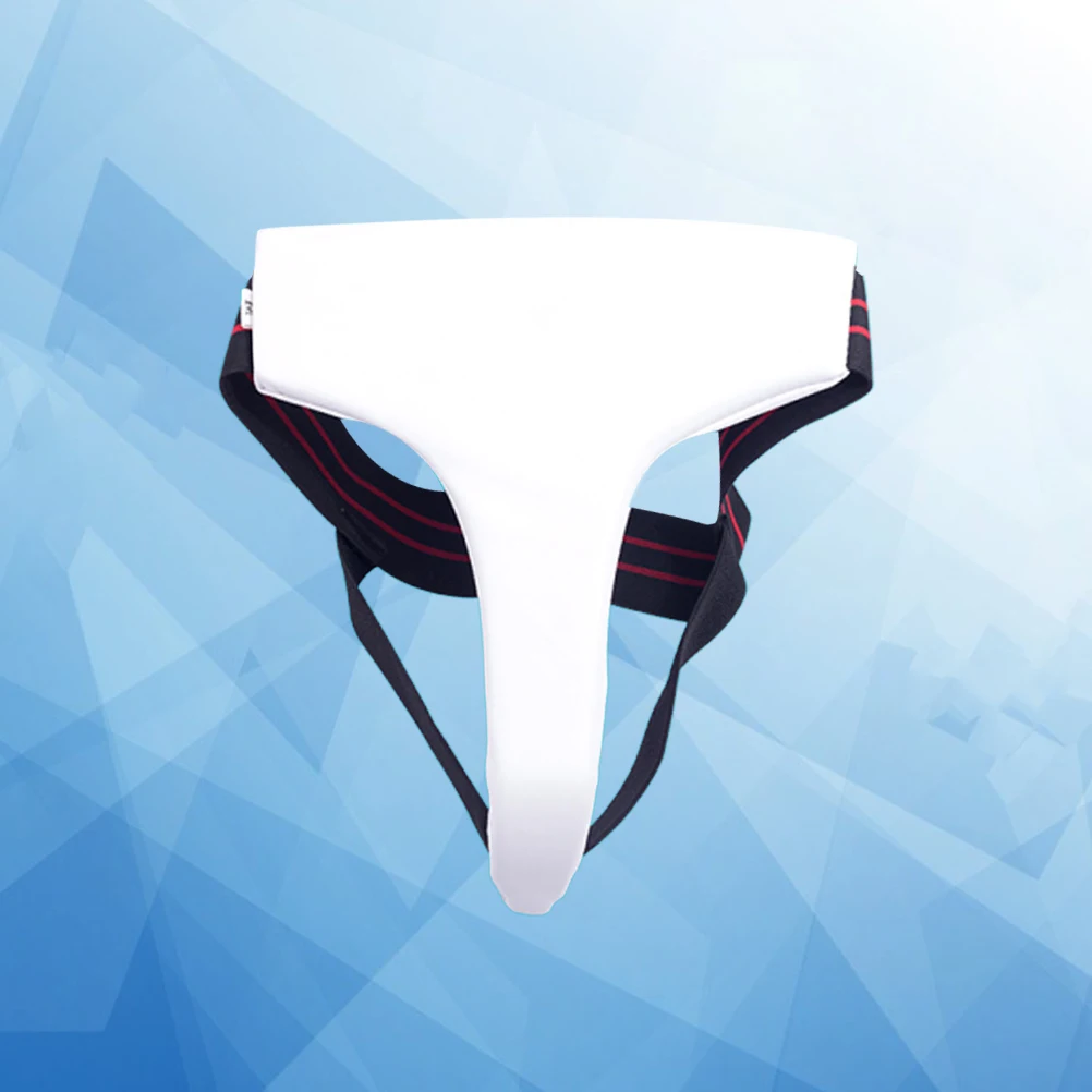 

Crotch Protector Groin Guard Sports Safety Gear Boxing White Color Elastic Straps Hook Loop Adjustable Fits Body