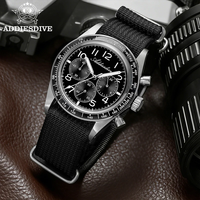 ADDIESDVIE AD2543 Neue Edelstahl-Herrenuhr mit Keramik-Lünette, Leuchtzeigern, Multifunktions-Chronograph, Quarz-Uhrwerk, Herrenuhr 2026