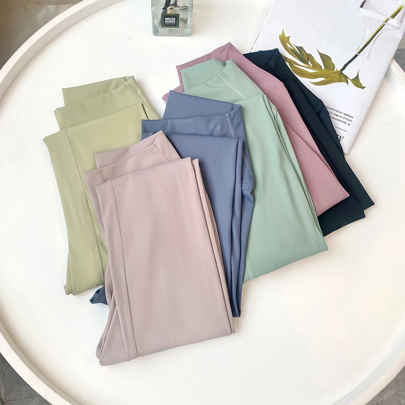 Damskie spodnie do jogi z wysokim stanem, efekt nagości, dopasowane, szybkoschnące spodnie sportowe, seria kolorów Cr, spodnie bazowe do pilatesu.