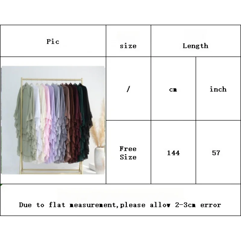 Luxury Fashion Double Layer Ruffled Large Headscarf Muslim Eid Ramadan Kebaya Kaftan Islamic Solid Color Large Hijab