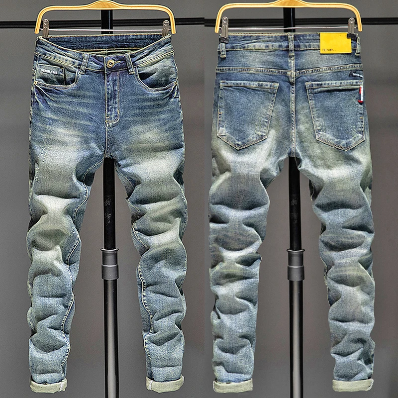 Men's Clothing Korean Fashion Classic Baggy Jeans Men Straight Denim Trousers Man Casual Pants,Ripped,Biker,Light Blue Black