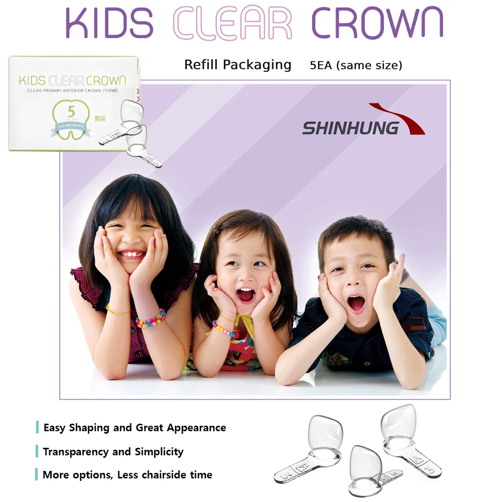 

SHINHUNG Dental Clear Kids Anterior Crowns - 5-Piece Box Refill for Children's Orthodontic Restorative Materials