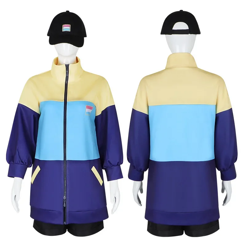 Anime Paripi Koumei Tsukimi Eiko Cosplay Costume Blonde Wig Hooded Jacket Hat Shirt Girls Uniform Outfit Ya Boy Kongming Women X