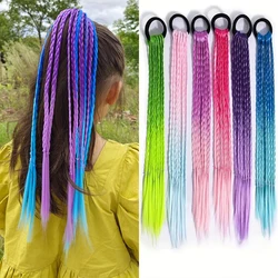 Extensiones de Cabello sintético con bandas de goma, peluca colorida, cuerda trenzada giratoria, adorno de cola de caballo, tocado para niños