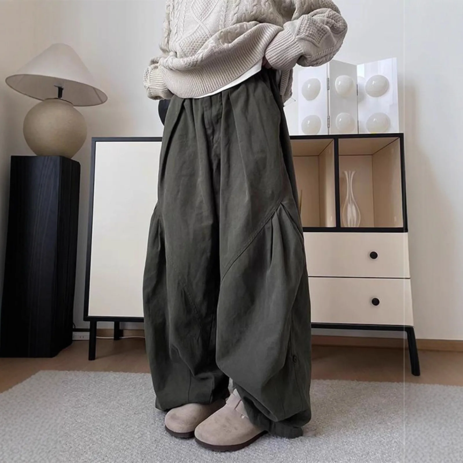 

2026 New Japanese Style Vintage Cotton Loose Pleated Draping Wide Pants For Men Women Casual Solid Color Elastic Waist Trousers