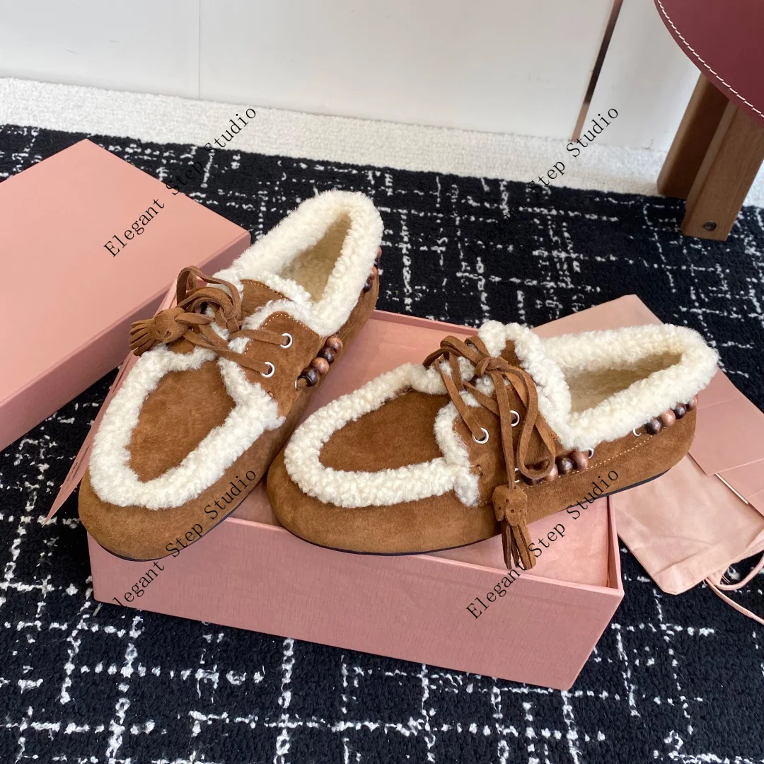 

Women's Shoes Suede Wool Boat Loafers Sheepskin Shearling