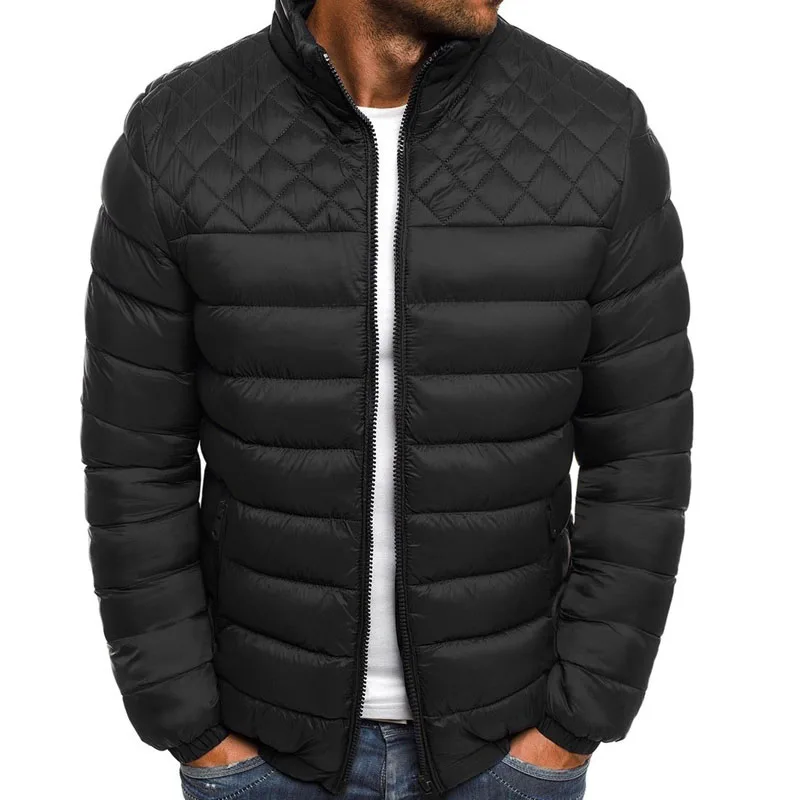 Cor sólida inverno quente jaqueta masculina leve parkas casual gola jaquetas casaco masculino algodão acolchoado outerwear my909