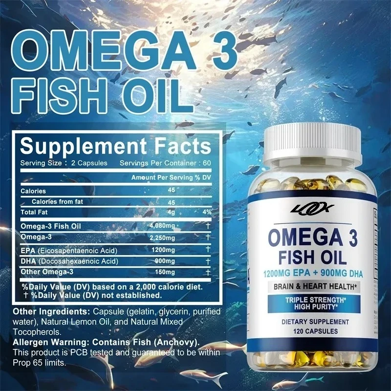 Omega 3 Fish Oil Supplement with DHA EPA, for Brainm, Heart, Immune, Eye, Bone and Joint Health