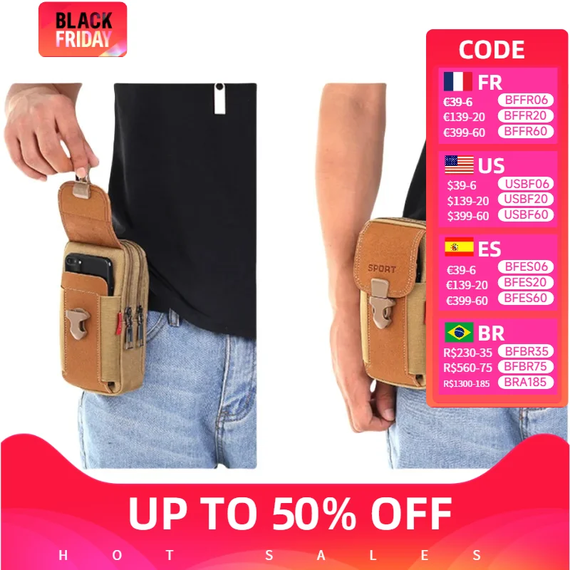 Fashion Large Capacity Men's Sports Multi-functional Belt Waist Bag New Sports Phone Bag Coin Purse Card Holder Easy To Carry