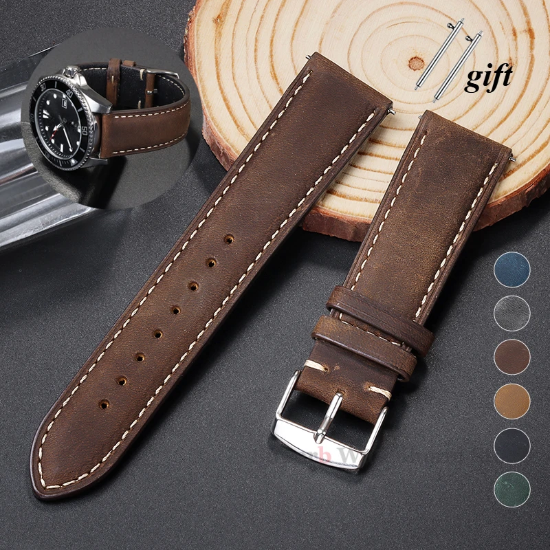 

Vintage Leather Watch Strap for Huawei GT4/3/2 18mm 20mm 22mm Quick Release Universal Bracelet for Samsung Galaxy Watch7/6/5/4
