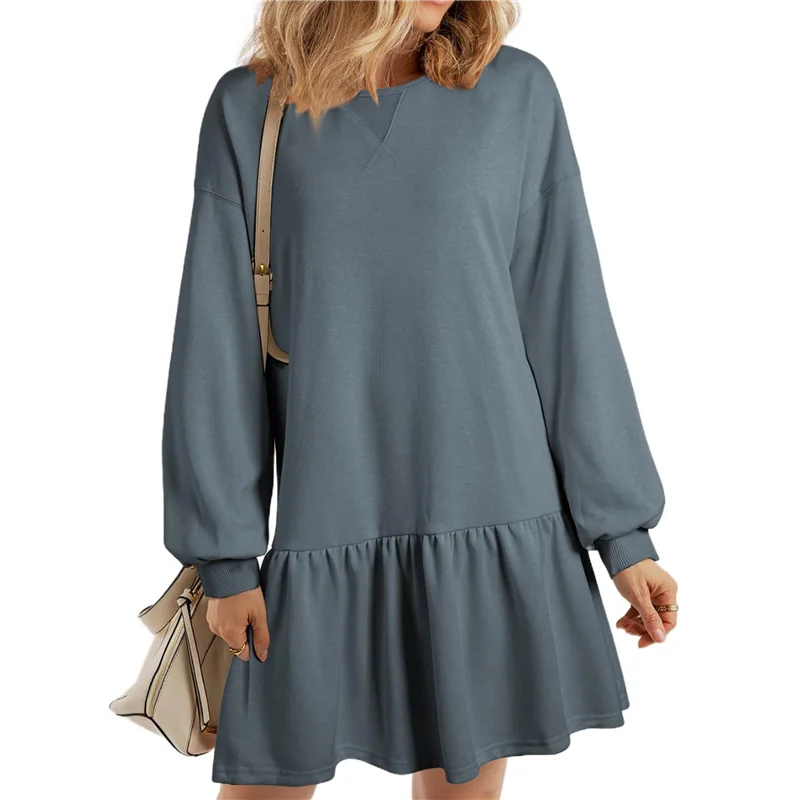 

CYL-Womens 2025 Fall Long Sleeve Pullover Tops Crewneck Rib Knit Patchwork Sweatshirt Dress Casual Mini Dresses