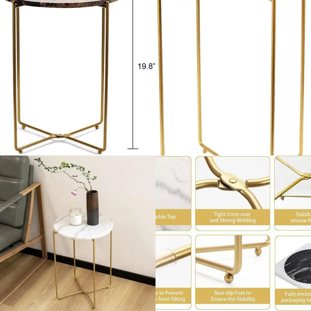 

Современный золотой металлический торцевой столик с мраморной столешницей, 15, приставной столик, идеально подходит для небольших помещений, гостиной, спальни и растений