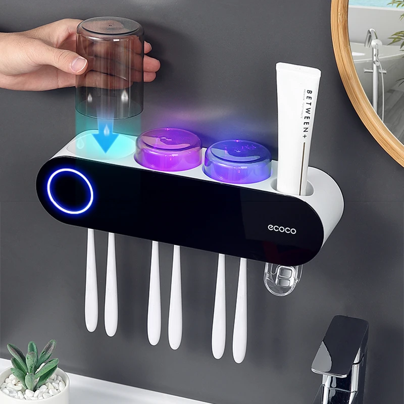 Solar Ultraviolet Toothbrush Holder Automatic Toothpaste Squeezer Dispenser Toothbrush Disinfector Home Bathroom Accessories Set