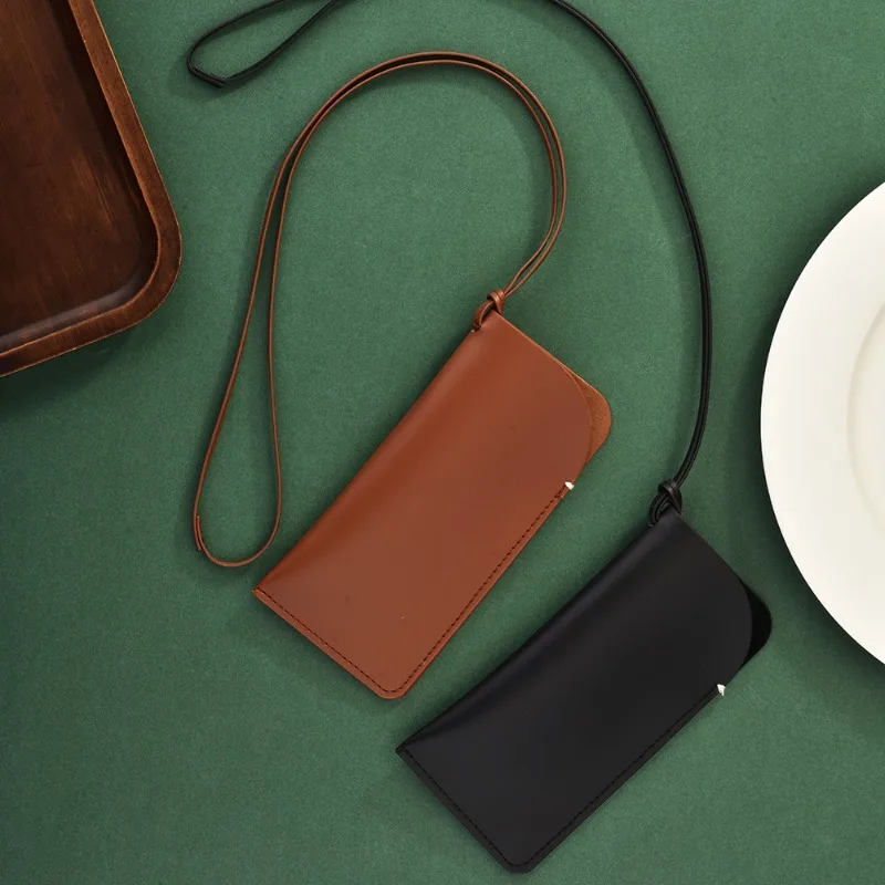 

Leather lanyard glasses case, portable neck glasses bag, glasses storage bag for women