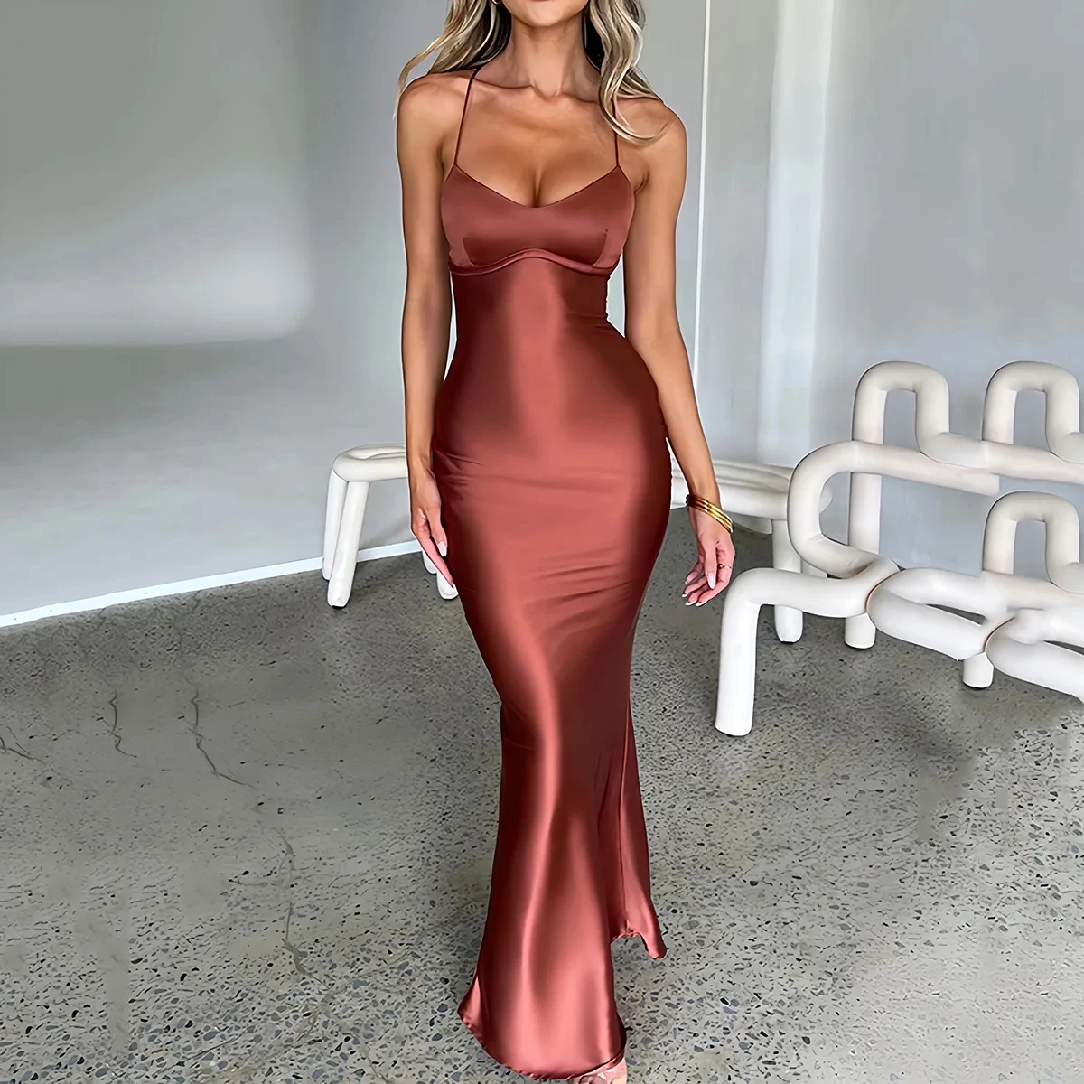 

Vestidos Largos 2024 Summer Women Dress New Sexy Slim Fit Slant Shoulder Split Solid Color Dress Fashion For Women long dresses