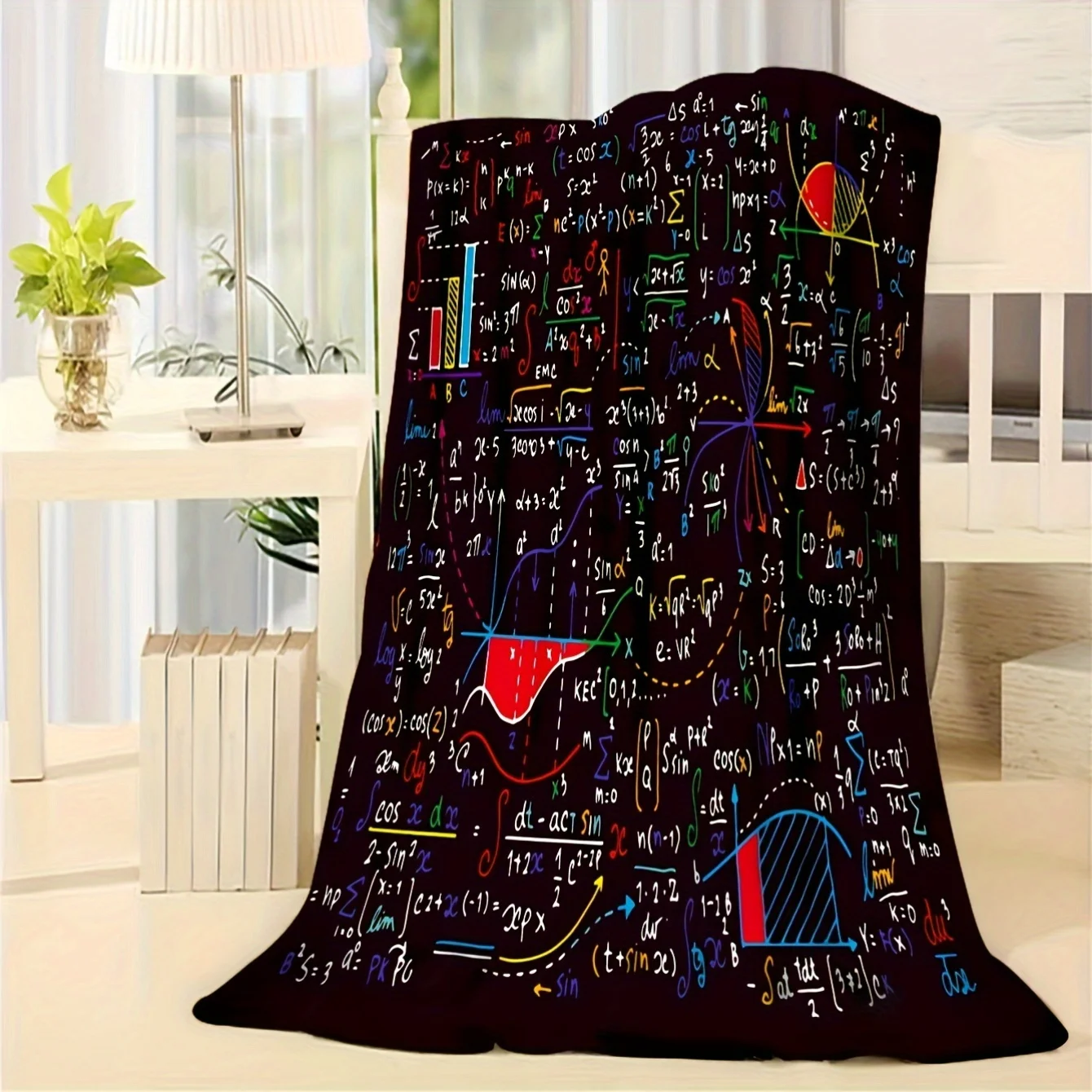

Customizable Element Printed Flannel Blanket for Algebra Geometry Lovers Educational Design Calculus Physics Themed