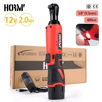 Hormy 12V Right Angle Ratchet Wrench 3/8" Cordless Electric Screwdriver Removal Screw Nut Car Repair Lithium Battery Power Tools