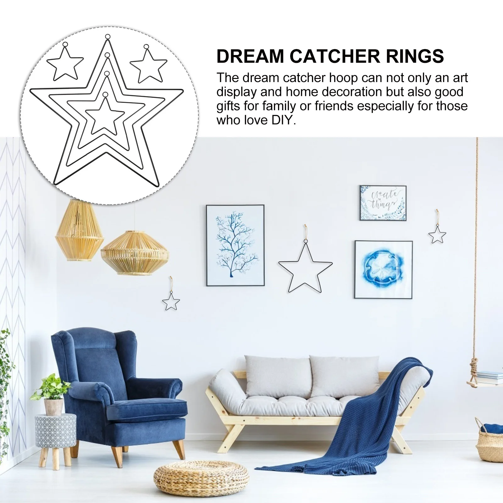 

6Pcs Dream Catcher Star Shape Metal Rings Iron Hoops for DIY Crafts Decoration Dream Catcher Making Tool