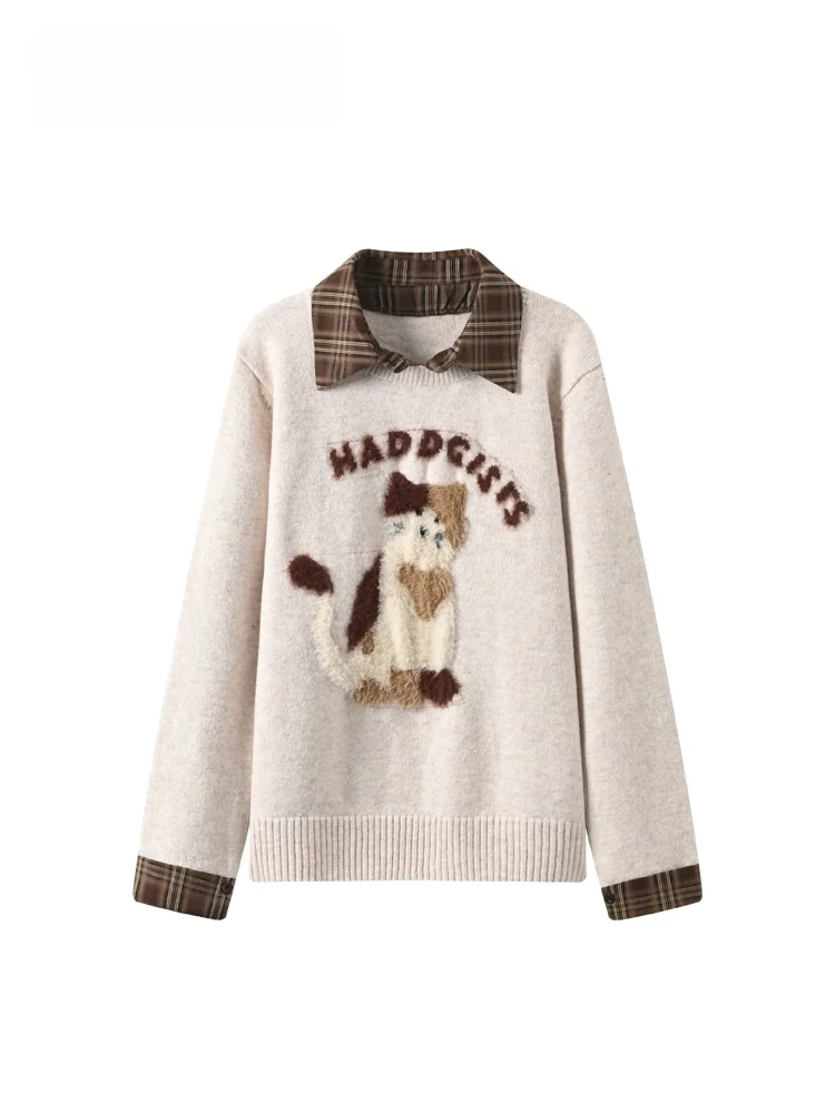 

plus Size Ne Long Sve Knitted Sweater Women's Autumn Winter New Sle Splicing Slimming Fake Two-Piece Top