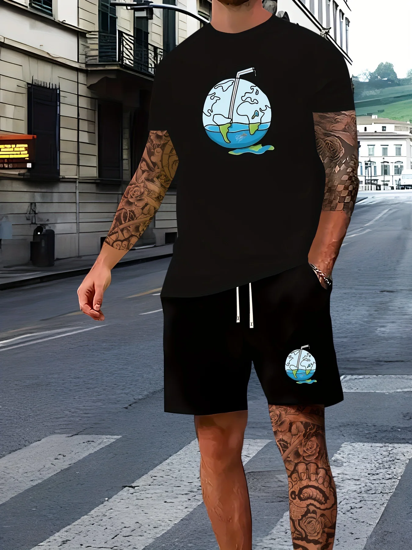 

2025 new hot-selling summer street fashion printed men's T-shirt sports suit breathable quick-drying comfortable men's suit