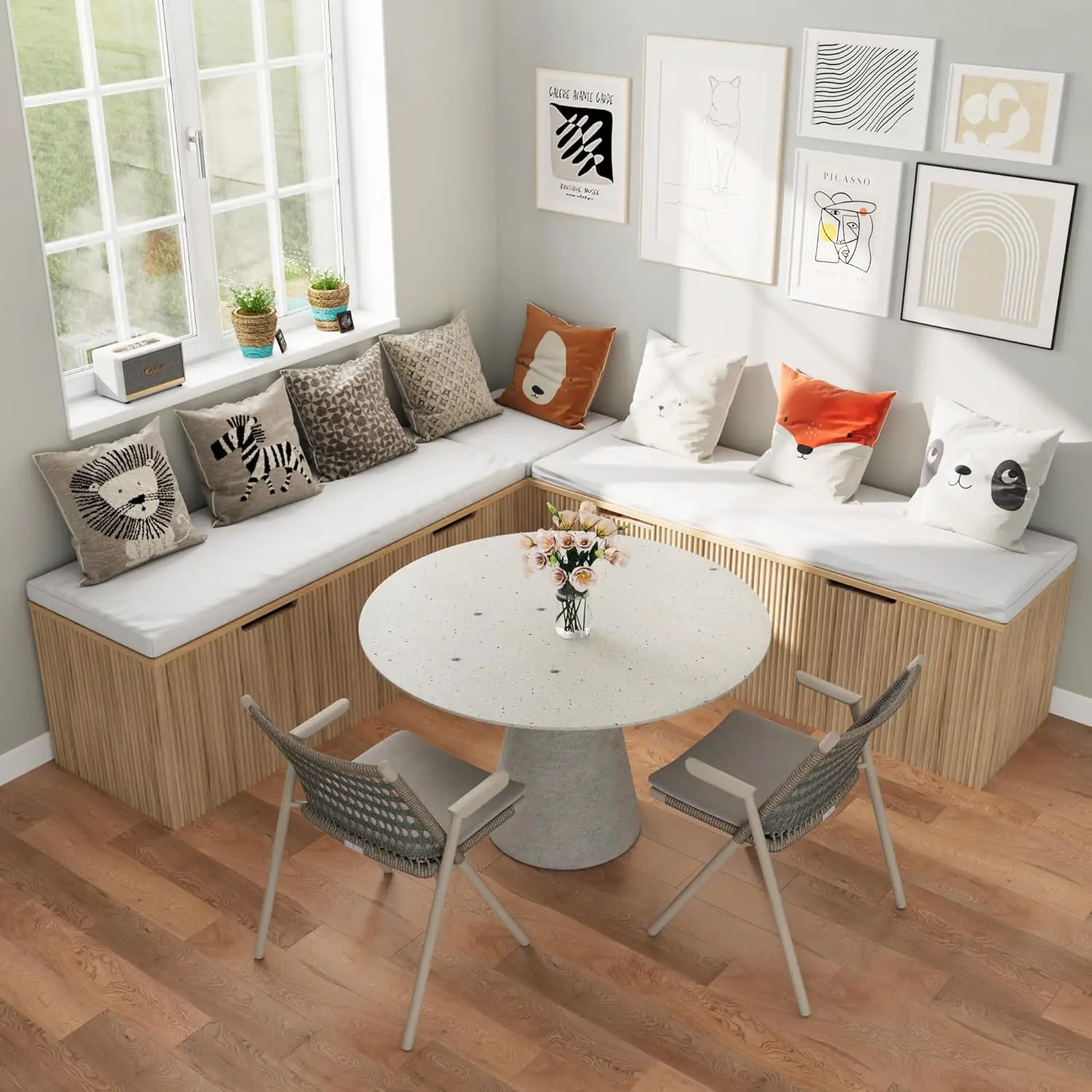 مقعد تخزين على شكل حرف L مع وسادة، مقعد طعام زاوية بدون ظهر، مقعد زاوية لتناول الطعام في المطبخ مع مساحة تخزين مخفية (خشب طبيعي) #5