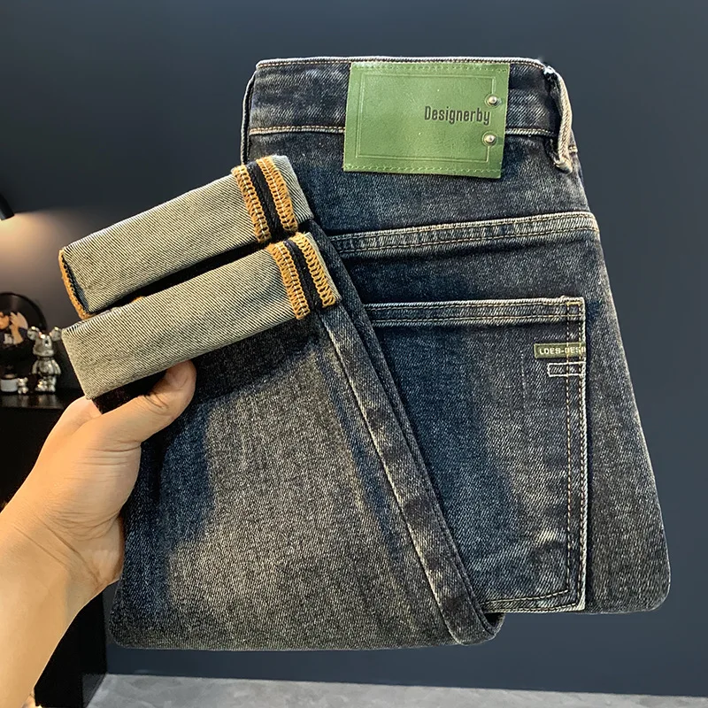 

Новинка 2023 года, джинсы для пирсинга Micro Haren для мужчин, тренд осенней моды, повседневные эластичные брюки с конической маленькой ногой