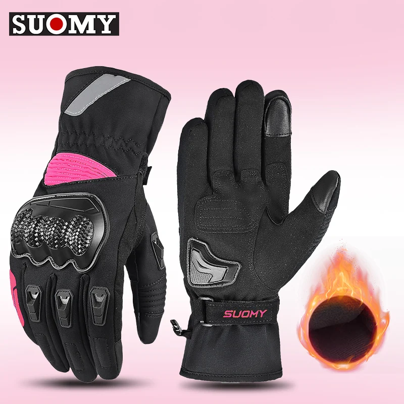 SUOMY Lady Pink Motorcycle Gloves Winter Keep Warm Motocross Gloves Waterproof Ski Outdoor Moto Gloves Man Anti-fall Non-slip