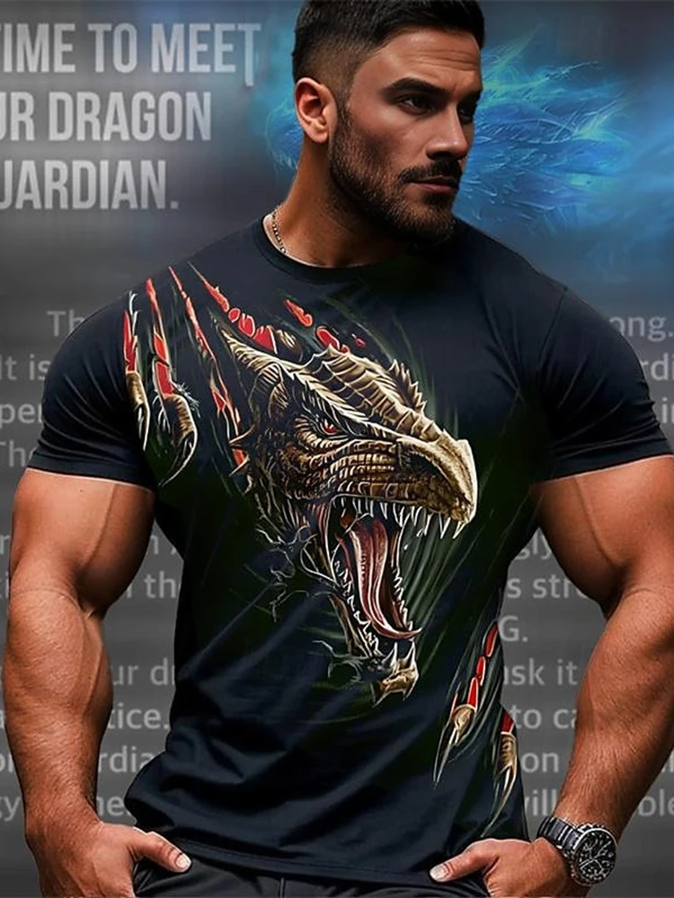 3D Dragon Print Men's T-shirt Summer Daily Casual Men's Street T-shirt Outdoor Sports Short Sleeve Urban Fashion Men's T-shirt image 3