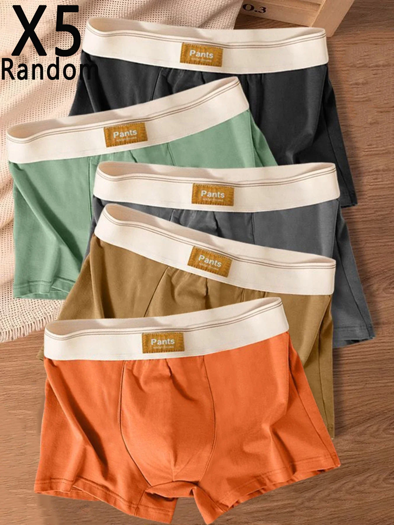 Random 5pcs Men Underwear Pure Cotton Men Boxer Shorts Puls Size S-XL Medium Waist Breathable Men Underpant Solid Color Panties