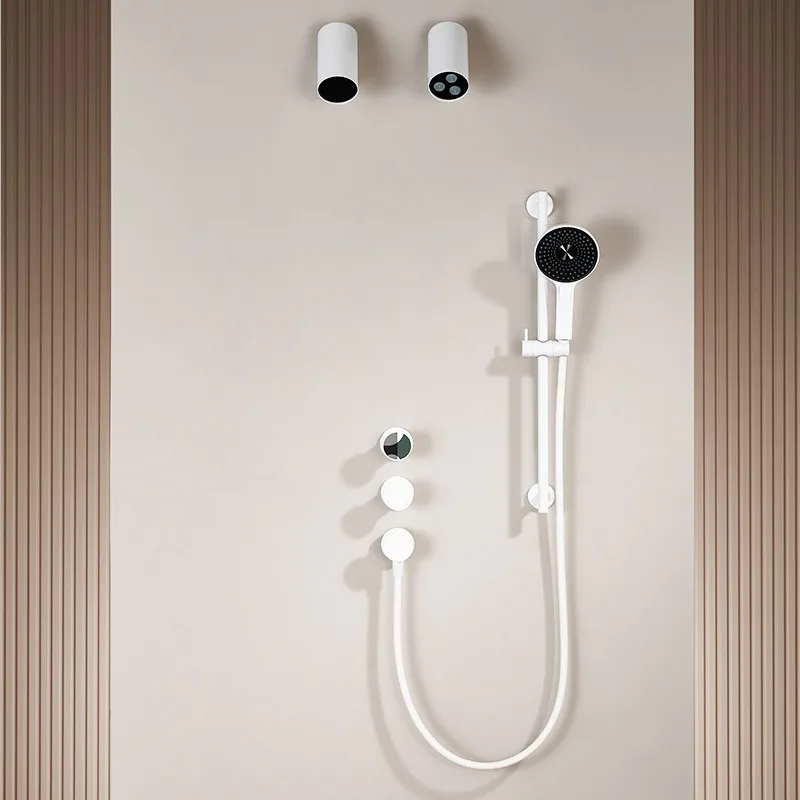 High-quality Copper Wall-mounted Shower System with Embedded Hot Melt Gun, Grey and White Shower Set