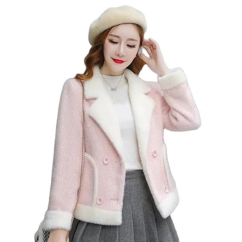 

Resemble Mink Temperament Woolen Coat Female Autumn Winter 2022 New Korean Version Fashion Short Golden Mink Woolen Jacket