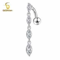G23Titan Long CZ Dangle Reversed Belly Button Rings 14G Titanium Curved Barbell Navel Piercing Women Summer Bare Midriff Jewelry