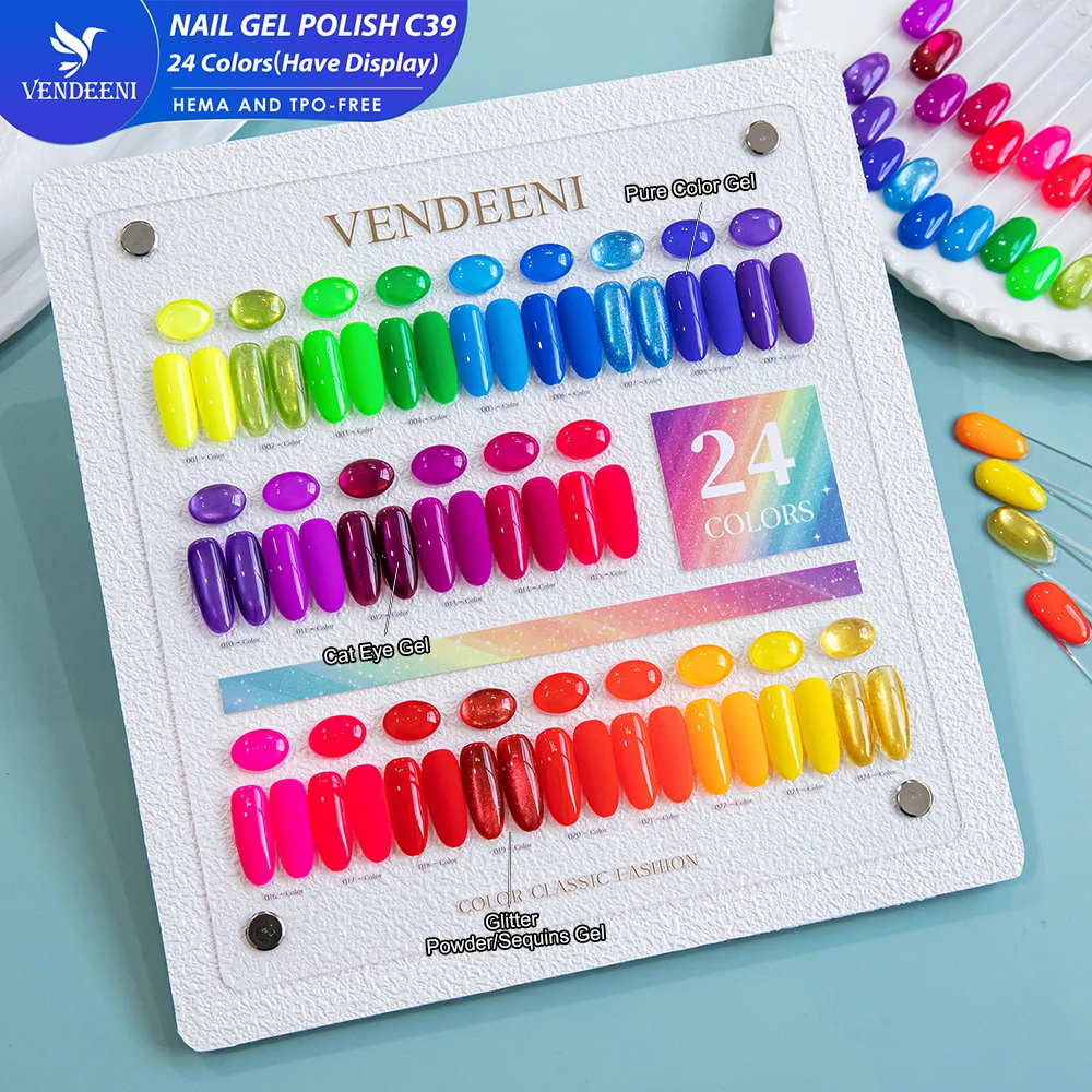 Vendeeni 24 Farben Hochpigmentiertes Gel-Nagellack-Set UV-Reinfarben-Glitzer-Gel Magnetisches Katzenaugen-Gel mit Display – Detail 36