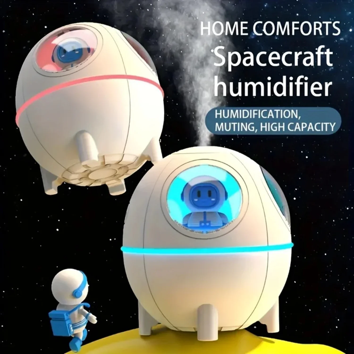 Portable Mini Space Capsule Humidifier with Seven-color Atmosphere Light for Water Replenishment - Mini Air Water Replenishment