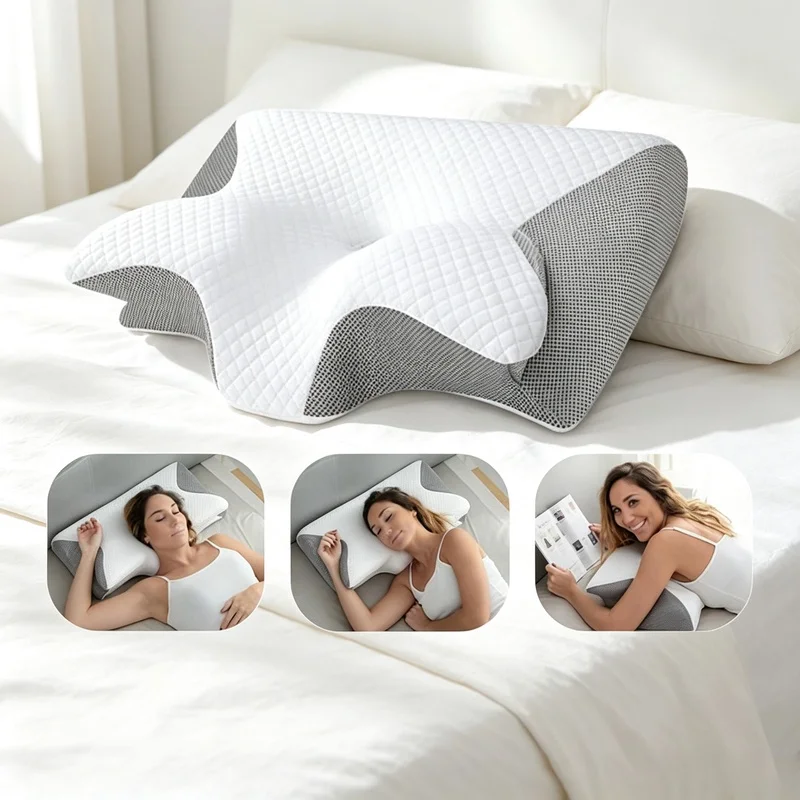 Ergonomic Cotton Body Support Pillow Soft Lightweight Sleep Cushion For Side Back & Stomach Sleepers