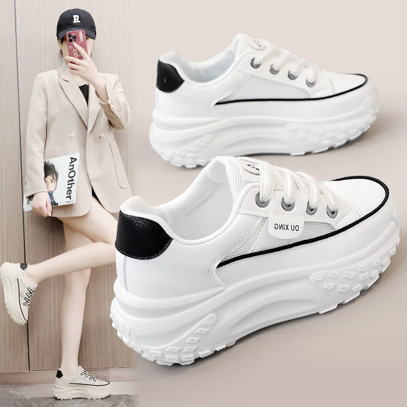 2024 New Women’s Thickness Vulcanized Shoes Summer Mesh Breathable Sneakers Student Small White Shoes Versatile Zapatillas Mujer