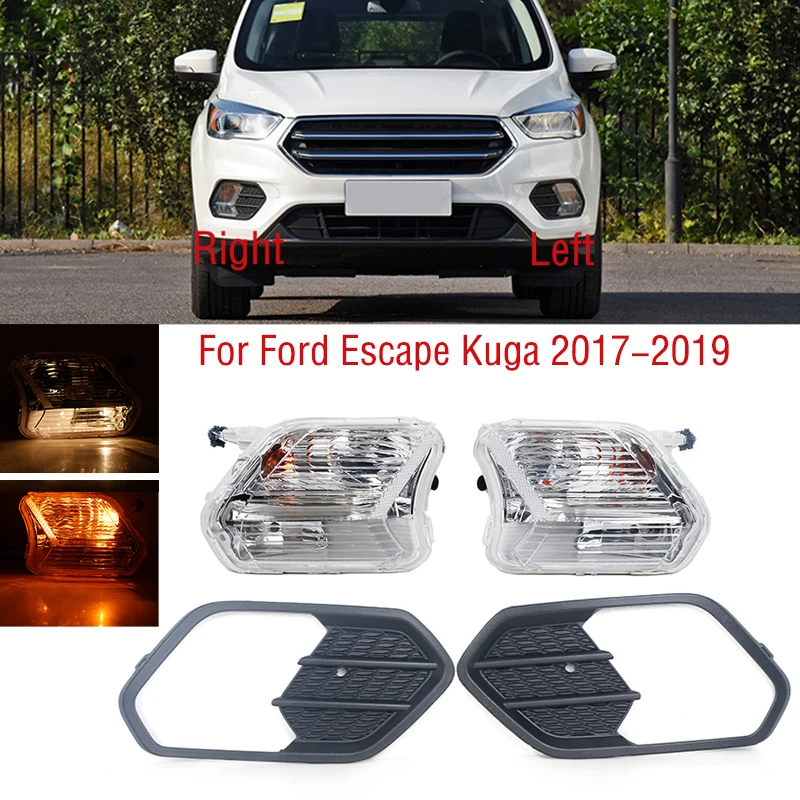 For Ford Escape Kuga 2017 2018 2019 Front Bumper Fog Light Daytime Running Drive Lamp Cover Frame Bezel Grille Foglight Foglamp