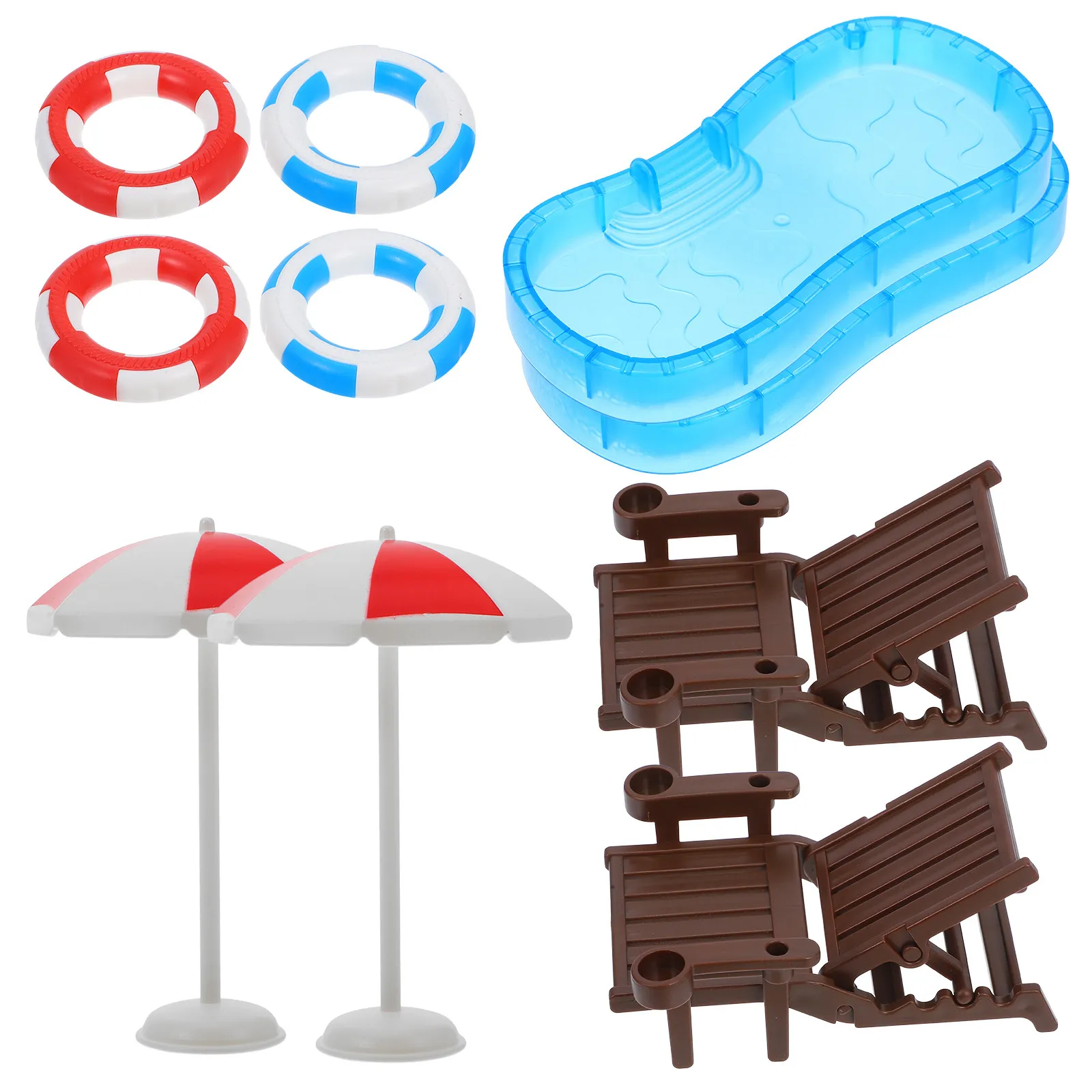 

2Sets Mini Swimming Pool Micro Scene Summer Prop Creative Mini House Swim Ring Beach Chair Decoration Accessories for Kids